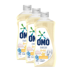 Kit com 3 Lava Roupas Sabão Líquido OMO Roupas Finas e Delicadas Bebê 900 mL