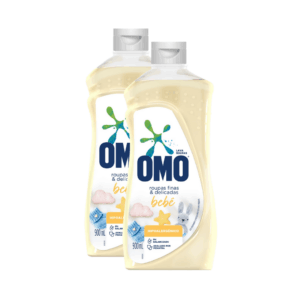 Kit com 2 Lava Roupas Sabão Líquido OMO Roupas Finas e Delicadas Bebê 900 mL