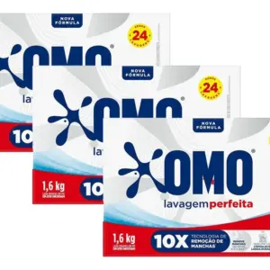 Kit 3 Omo Lava Roupas Sabão Em Pó Lavagem Perfeita 800g