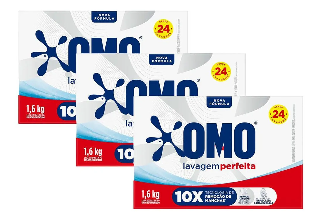 Kit 3 Omo Lava Roupas Sabão Em Pó Lavagem Perfeita 800g