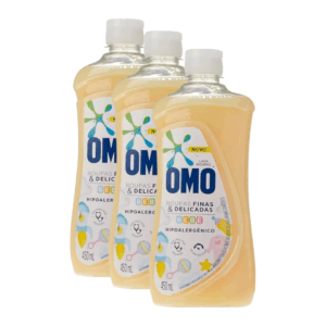 Kit com 3 Lava Roupas Sabão Líquido OMO Roupas Finas e Delicadas Bebê 450 mL